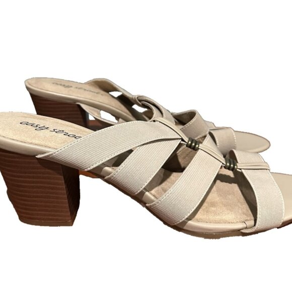 NEW Easy Street FLEX Women's 12 WIDE Slip on Block Heel Open Toe Tan Sandals - Picture 4 of 7